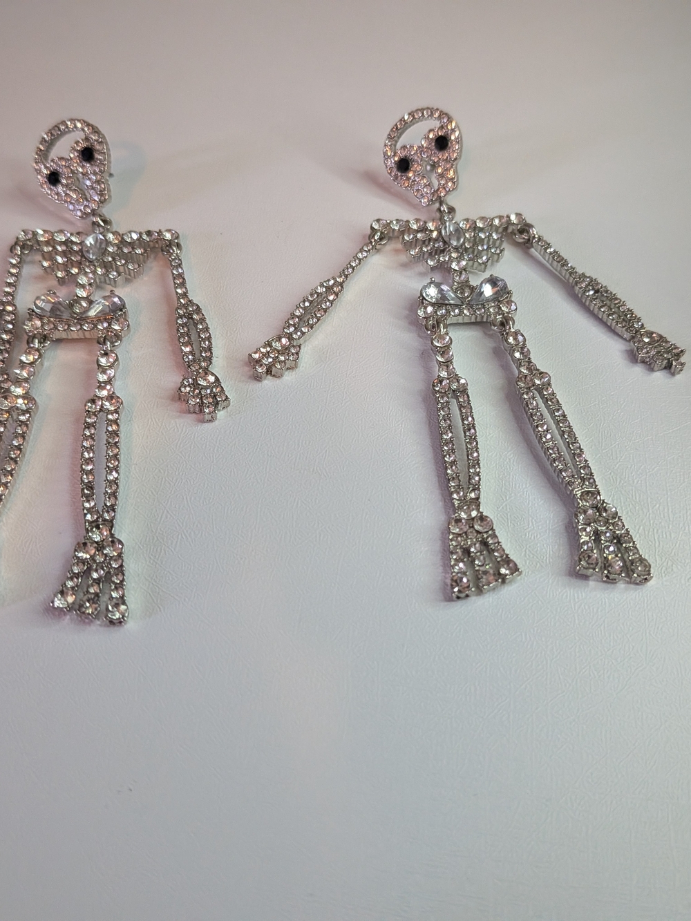 Silver Rhinestone Skeleton Statement Earrings – Brand New / Never Worn
